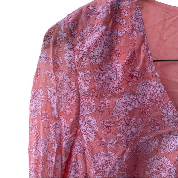 Vince Camuto Orange Coral Floral Flutter Sleeve Blouse I Size: M - Picture 3 of 9